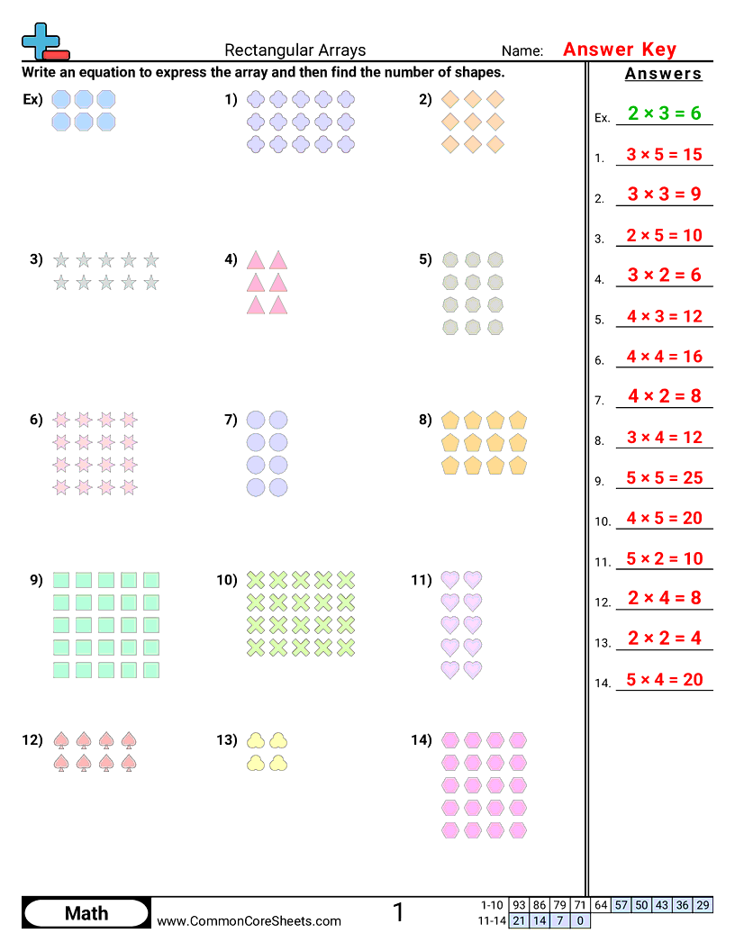 Multiplication Worksheets - rectangular-arrays worksheet