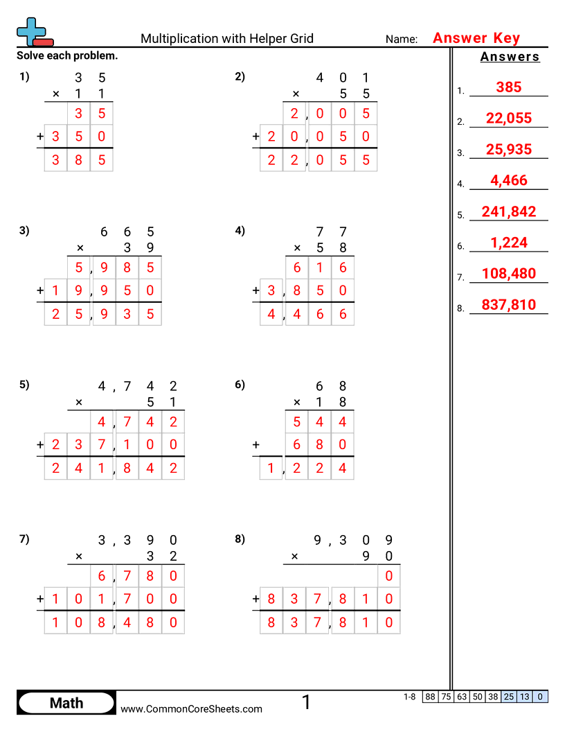 Multiplication Worksheets - multiplication-with-helper-grid worksheet