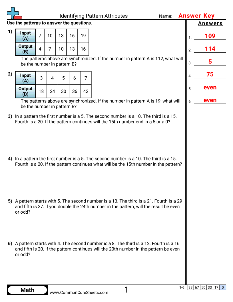 Patterns & Function Machine Worksheets - identifying-pattern-attributes worksheet
