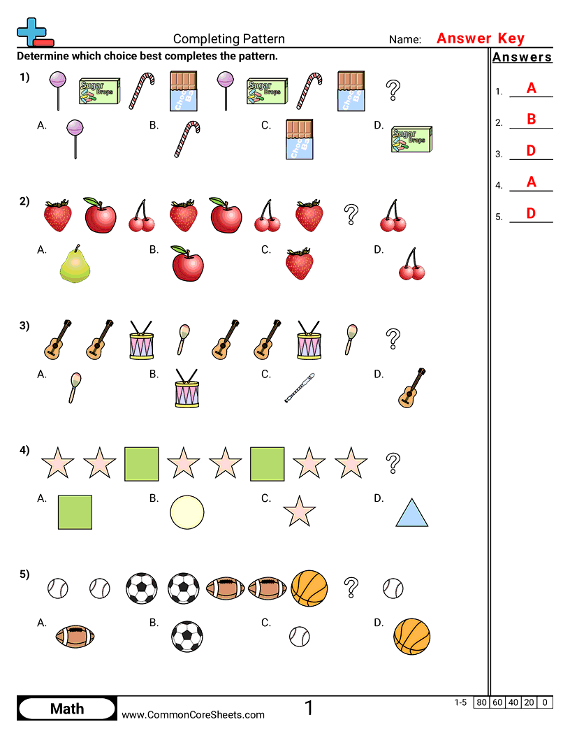 Patterns & Function Machine Worksheets - continuing-patterns-visual worksheet