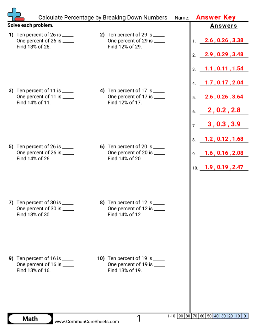 6rp3c Worksheets - calculate-percentage-by-breaking-down-numbers worksheet