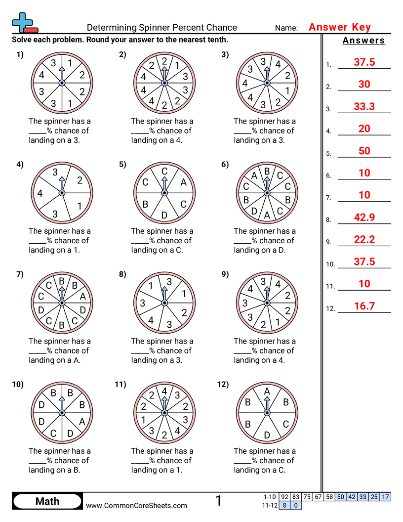Percent Worksheets - determining-spinner-percent-chance worksheet