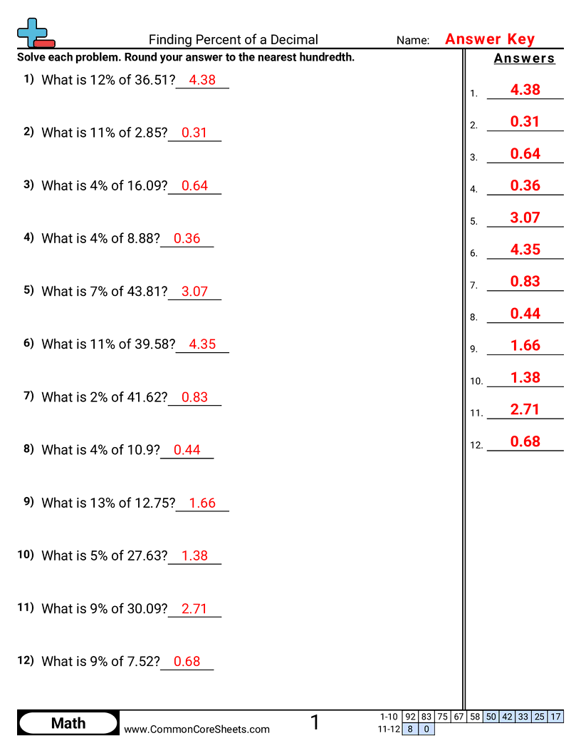 7ee3 Worksheets - finding-percent-of-a-decimal worksheet