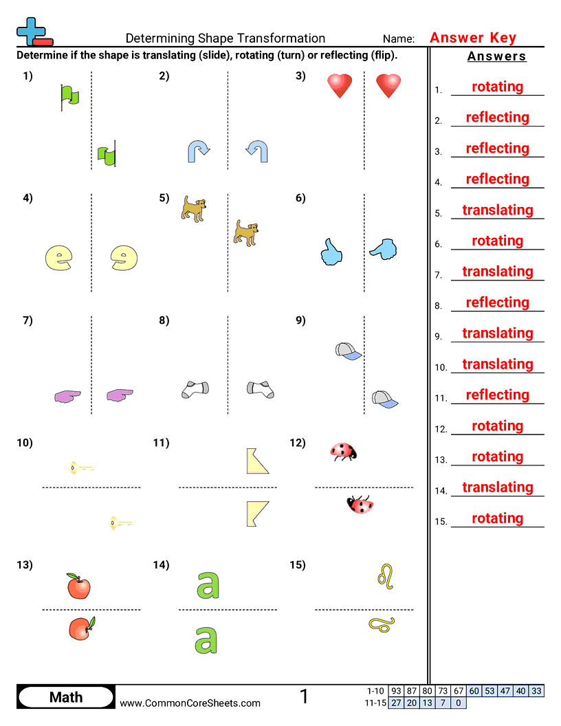 Shapes Worksheets - rotating-reflecting-translating worksheet