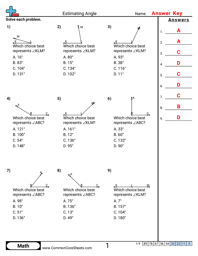 Angles Worksheets - angle-estimation worksheet